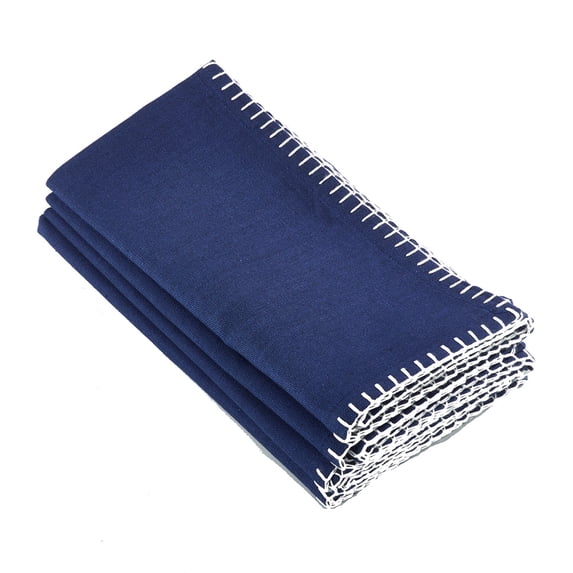 Navy Blue Whip Stitched Boarder Design Dinner Napkins, 20" Square (4 Piece Set)