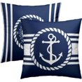 thumbnail image 1 of Navy Blue and White Anchors Pillowcovers Ocean Summer Throw Pillow Covers Coastal Nautical Cushion Case for Sofa Home Decor Bedroom Living Room Outdoor 18 x 18 Inches Set of 2 Beach Theme Pillow Cover, 1 of 6