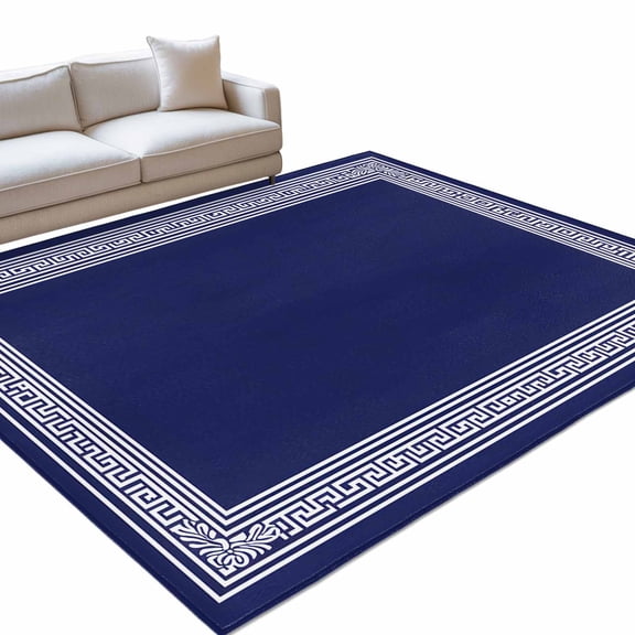 Navy Blue White Area Rugs 6x9ft Geometric Greek Style Abstract Art Floor Rug Non Slip Low Pile Ultra Soft Throw Carpet for Entryway Indoor Entrance Kitchen Bathroom