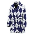 thumbnail image 1 of Navy Blue And White Argyle Pattern Women Bathrobe One Size Univeral Fits, Checkered Caro Plaid Tartan Fashion Lightweight Plush Fleece Long Robe For Women, 1 of 3