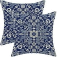 thumbnail image 1 of Navy Blue White Boho Pillow Covers 18x18 Set of 2, Persian Carpet Design Decorative Boho Throw Pillows Linen Farmhouse Bohemian Cushion Pillow Covers for Sofa Couch Outdoor Decor, 1 of 6