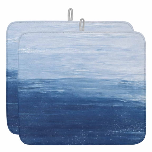 Navy Blue White Brush Stroke Textured Dish Drying Mat, Abstract Modern Absorbent Dish Drying Matt Pad for Kitchen Countertops,Sinks,Dish Drainer Racks, Large 18x24inx2 Pcs,