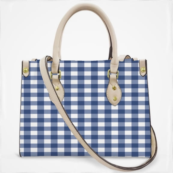 Navy Blue White Buffalo Check Geometric Plaid Cross Body Bags For Women Small Leather Female Handbags Fashion Top-Handle Totes
