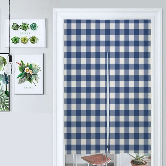 Navy Blue White Buffalo Check Geometric Plaid Door Curtain Nordic Living Room DoorCurtain Porch Partition Curtain Kitchen Rative Half Curtain