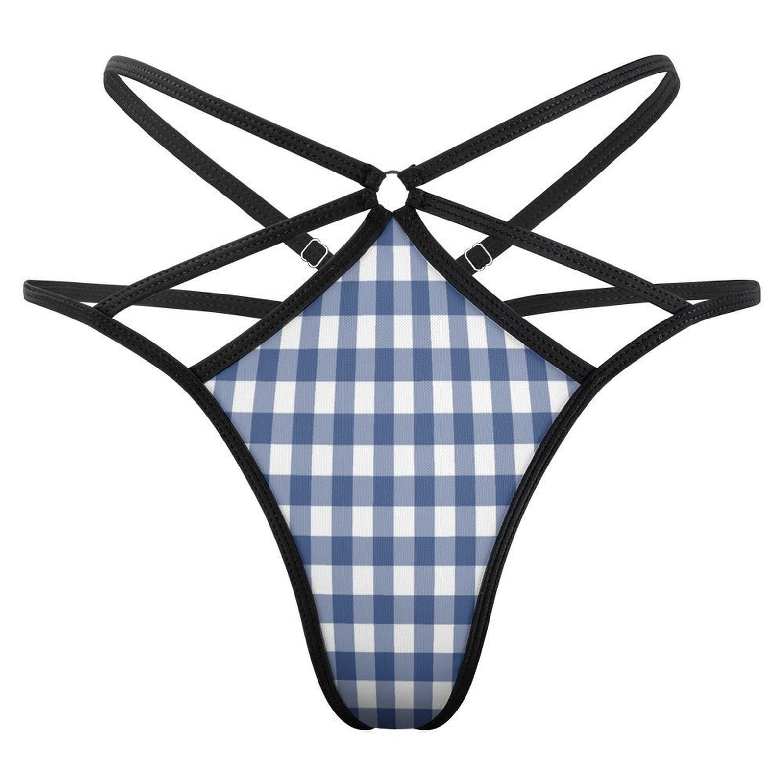 Navy Blue White Buffalo Check Geometric Plaid Open Type Women's Panties ...