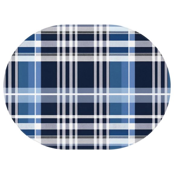 Navy Blue and White Buffalo Checkered Oval Tableclothes 54x72in Polyester Waterproof and Reusable Foldable Tablecloth for Event Wedding Banquet & Parties