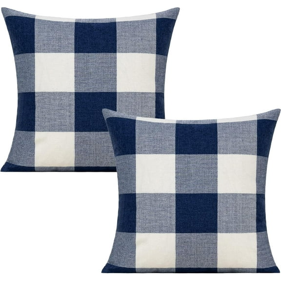 Navy Blue White Buffalo Plaids Throw Pillow Covers Farmhouse Retro Decorative Dark Blue Check Cushion Cases Home Decor for Patio Couch Porch Sofa Furniture Set of 2