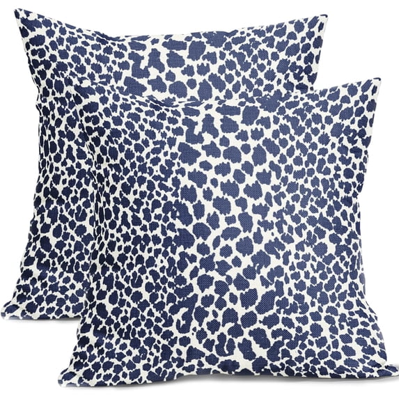 Navy Blue and White Cheetah Pillow Covers 20x20 Inch Set of 2 Modern Leopard Print Outdoor Throw Pillows Animal Spots Rustic Farmhouse Pillowcases Cotton Linen Cushion Covers for Couch Home Decor