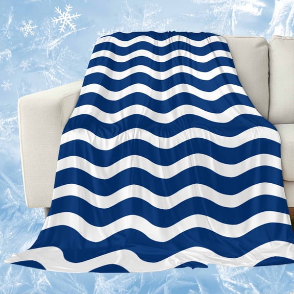 Navy Blue White Cooling Blanket,Lightweight Breathable Summer Throw Blanket with Double Sided Cold Effect,Abstract Waves Water Ripple Striped Picnic Blankets Bed Sheet for Hot Sleepers 30"x40"
