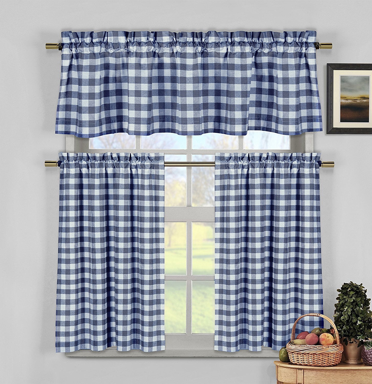 GoodGram Gingham Kitchen Curtain Set, 58 in. W x 15 in. L - Walmart.com