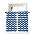 thumbnail image 1 of Navy Blue White Curtains 54 Inch Length, Sheer Curtains for Bedroom Living Room Window Abstract Waves Water Ripple Striped Rod Pocket Voile Drapes Kitchen Curtains Small Half Window 42"x54" 2 Panels, 1 of 6