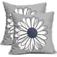 thumbnail image 1 of Navy Blue White Daisy Pillow Covers 18x18 Set of 2 Spring Summer Gray Grey Colored Decorative Throw Pillows Outdoor Modern Art Flower Pillowcase Square Linen Cushion Case for Home Sofa Couch Bed, 1 of 6