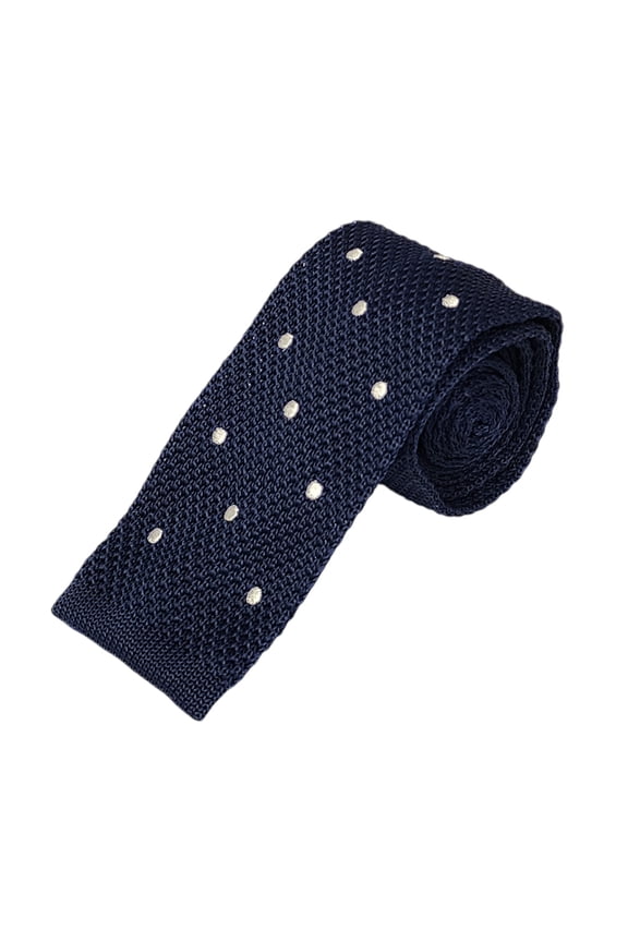 Navy Blue, White Dotted Men's Knit Tie