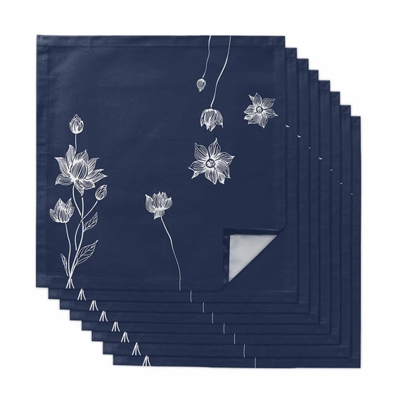 Navy Blue White Floral Cloth Napkins, Abstract Art Summer Botanical Washable and Reusable Dinner Napkins Set of 8, Table Napkin for Kitchen Party Birthday Wedding Hotel Housewarming 20"x20"