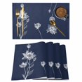 thumbnail image 1 of Navy Blue White Floral Placemats Set of 6, Abstract Art Summer Botanical Placemats for Dining Table, Place Mats for Kitchen Tabletop, Waterproof Wipeable Dining Table Mats Set, 1 of 9