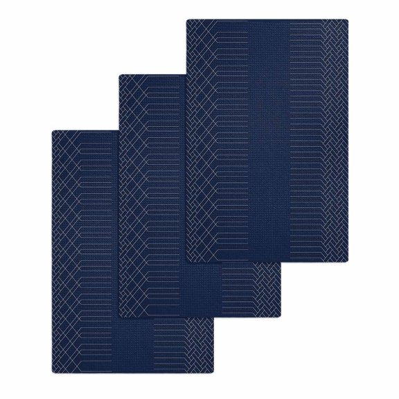 Navy Blue White Geometric Hand Towels Set,Waffle Weave Kitchen Towels 3Pcs, Modern Herringbone Abstract Art Microfiber Hair Face Bath Tea Towel Absorbent Quick Drying Cleaning Dish Cloths 15.7"x23.6"