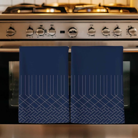 Navy Blue White Geometric Kitchen Towels Set of 1, Modern Herringbone Abstract Art Absorbent Dish Towels for Kitchen, Microfiber Hand Towel, Quick Drying Tea Towel for Cleaning Decorative Dishcloths