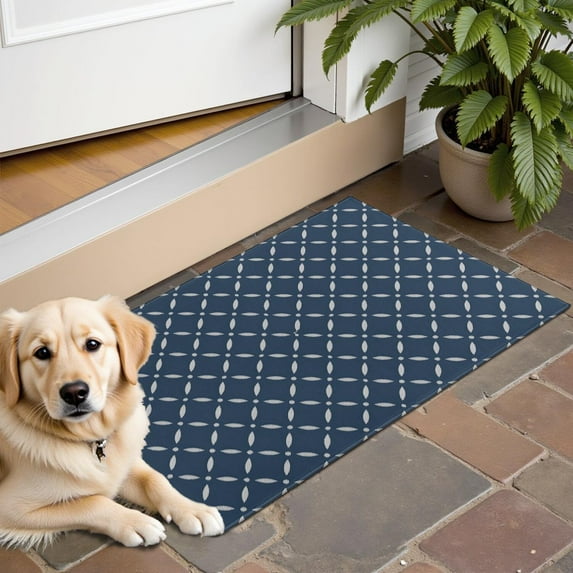 Navy Blue and White Geometric Pattern Door Rugs,Washable Non Slip Door Mats Indoor,Decorative Door Mats,Entry Mat Indoor for Entrance,Bedroom,Kitchen,Bathroom,16"x24"