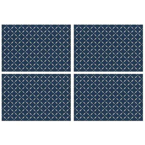 Navy Blue and White Geometric Pattern Summer Placemats Table Placemats Set Of 4-Linen Kitchen Washable Placemats Table Mats 11.8"x17.7" Non-Slip Heat Resistant