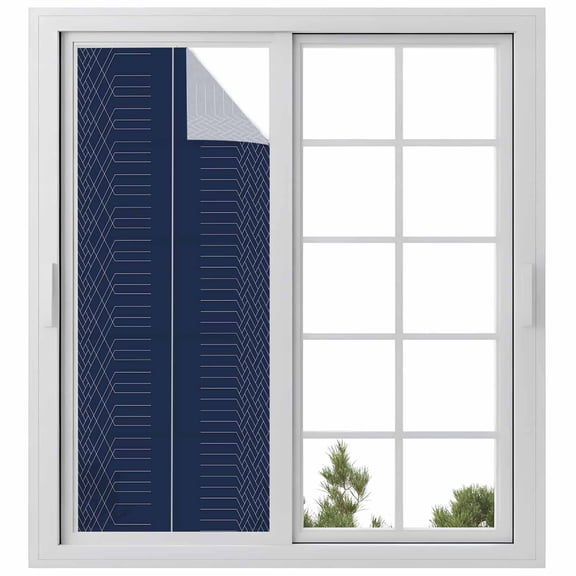 Navy Blue White Geometric Privacy Window Film, Decorative Frosted Glass Window Film, Modern Herringbone Abstract Art Reusable Peel and Stick Static Cling for Home Bathroom Office Glass Door 23.6"x59"