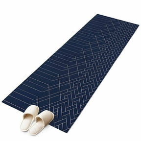 Navy Blue White Geometric Runner Rug 2x6 FT, Non Slip Hallway Carpet, Modern Herringbone Abstract Art Washable Floor Carpet Throw Runner Carpet Long Rug for Entryway Kitchen Bedside Sliding Door