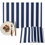 Navy Blue White Geometric Stripes Placemats Set of 2, Minimalist Modern Art Table Mats Washable Heat-Insulation Non-Slip Place Mats for Kitchen Dinner Table Indoor Outdoor Decor,13x19 Inch