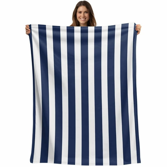 Navy Blue White Geometric Stripes Throw Blankets, Minimalist Modern Art Soft Fleece Blanket Decorative for Home Sofa Couch Chair Living Bedroom, 30x40 Inches,