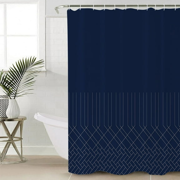 Navy Blue White Geometric Waterproof Fabric Shower Curtain, Modern Herringbone Abstract Art Shower Curtain for Bathroom Curtains Bathtubs Hotel Washable Shower Curtains with 12 Hooks Standard 60x72