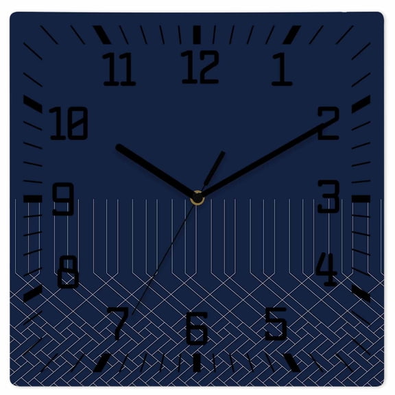Navy Blue White Geometric Wooden Wall Clock Silent Non Ticking, Modern Herringbone Abstract Art Square Wall Clocks Battery Operated, Decor Clock for Home Office, Living Room, Kitchen, 12 Inch
