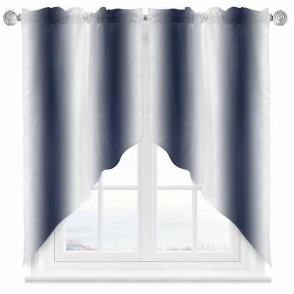Navy Blue White Gradient Swag Valances for Windows 2 Pack Simple Pattern Swag Kitchen Curtains 36 Inches Long Rod Pocket Short Window Treatment for Kitchen Bathroom 28"x36"