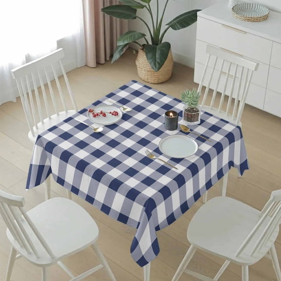 Navy Blue and White Grid Table Cloth 54x54in, Waterproof Square Tablecloth Wipeable Tablecloths Pastoral Farm Theme Table Covers for Dining Tables Party Indoor Outdoor
