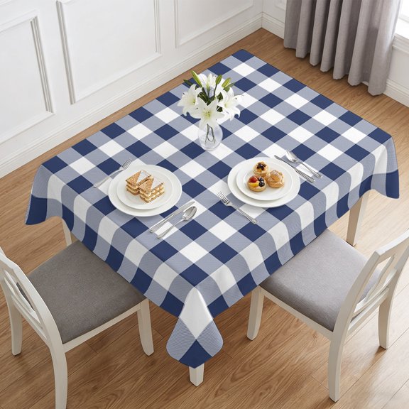 Navy Blue and White Grid Table Cloth 60x84in, Waterproof Rectangle Tablecloth Wipeable Tablecloths Pastoral Farm Theme Table Covers for Dining Tables Party Indoor Outdoor