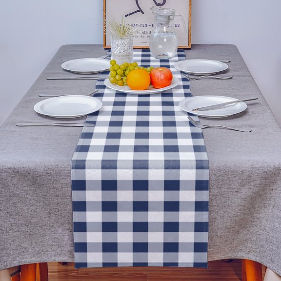 Navy Blue and White Grid Table Runner 13x72in Non-Slip Cotton Linen Table Runners, Pastoral Farm Theme Dresser Scarves TableRunner for Dinner Kitchen Dining Wedding Party