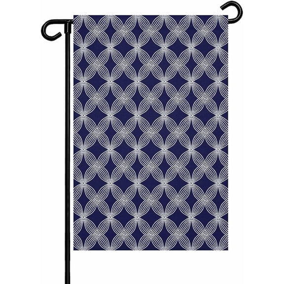 Navy Blue and White Interlocking Pattern Garden Flags 12x18 Inch Double Sided Welcome Yard Flags for Outdoor Decor Geometric Abstract Lines Yard Outside Seasonal Decoration