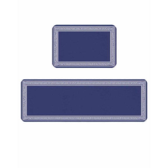 Navy Blue White Kitchen Mats for Floor 2 Piece, Geometric Greek Style Abstract Art Absorbent Non-Slip Kitchen Rugs Comfort Standing Mat for Laundry, Hallways 15.7"x23.6"+15.7"x47.2"