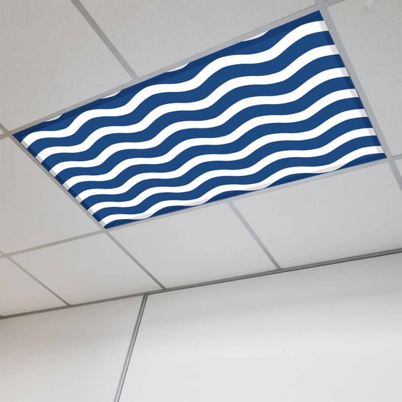 Navy Blue White Magnetic Fluorescent Light Covers for Ceiling Lights 2x4Ft, Abstract Waves Water Ripple Striped Office Classroom Kitchen Drop Ceiling Light Covers Lighting Filters Shade Panel 1 Pack