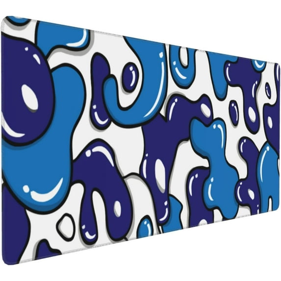 Navy Blue White Mouse Pad Extended Large 35.4x15.7in Japanese Geometric Desk Mat Anime Cool Large Mousepad XL Non-Slip Rubber Base Stitched Edge Gaming Mousepad PC Computer Desk Pad for Work Desktop