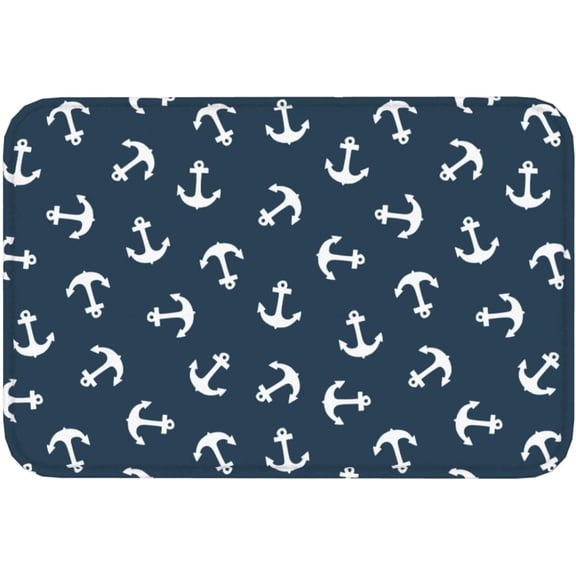 Navy Blue White Nautical Anchor Bath Mat 24x16 Inch Non-Slip Soft Microfiber Bathroom Rugs Washable Bathmat, Carpet Rug Entryway Decor for Tub Shower Room Floor