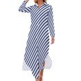 thumbnail image 1 of Navy Blue White Nautical Casual Dress Diagonal Stripes Street Fashion Dresses Long Sleeve Kawaii V Neck Oversized Chiffon Dress, 1 of 7