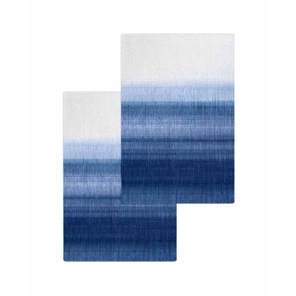 Navy Blue White Ombre Kitchen Dish Towels for Drying Dishes Set of 2, Contemporary Minimalism Stripes Waffle Weave Microfiber Terry Hand Tea Bathroom Towels Quick Dry & Absorbent Towel 15.7x23.6
