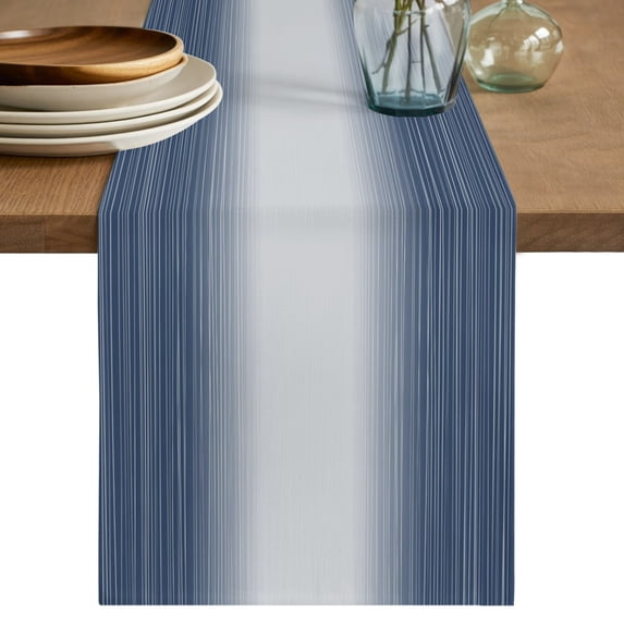 Navy Blue White Ombre Striped Table Runner, Farmhouse Vertical Stripes ...