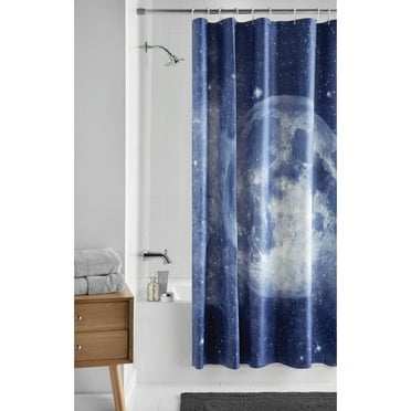 Navy Blue/White PEVA Shower Curtain, 70" x 72", Mainstays Navy Moon Print