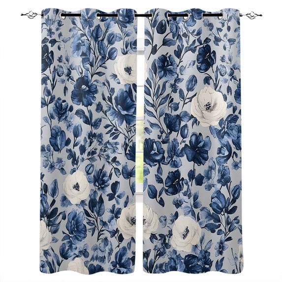 Navy Blue White Peony Blackout Curtains for Bedroom Living Room Darkening Curtains 63 Inches Long Vintage Floral Blossom Window Curtain 2 Panels Set Insulated Window Treatment Grommet Drapes 42"x63"