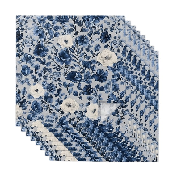 Navy Blue White Peony Cloth Napkins, Vintage Floral Blossom Washable and Reusable Dinner Napkins Set of 8, Table Napkin for Kitchen Party Birthday Wedding Hotel Housewarming 20"x20"