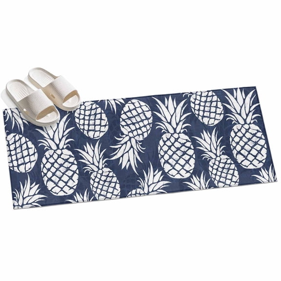 Navy Blue White Pineapple Hallway Runner Rug 2x6 Washable Non Slip Kitchen Runner Rug for Bedside Bathroom Tropical Summer Botanical Fruits Indoor Floor Carpet Area Rugs for Living Room Bedroom