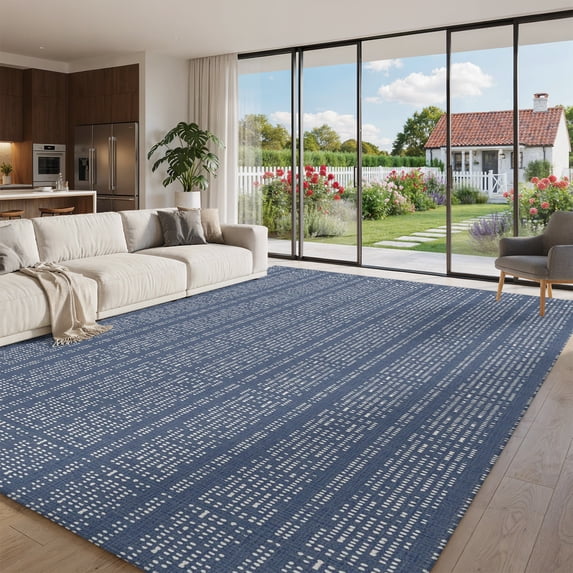 Navy Blue White Pixels Area Rug 8'x10', Non-Slip Washable Rectangle ...