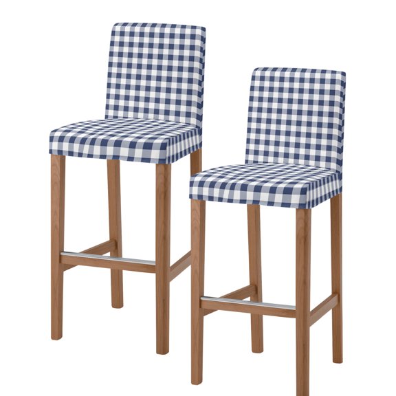 Navy Blue White Plaid Bar Stool Covers Set of 2, Farmhouse Checkered Buffalo Stretch Washable Bar Chair Covers with Backs, Removable Pub Counter Height Chair Cover for Kitchen Dining Room Cafe