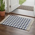 thumbnail image 1 of Navy Blue White Plaid Bathroom Rug 2'x3', Farmhouse Checkered Buffalo Low Profile Front Entryway Rug with Tassels, Woven Cotton Washable Kitchen Mat Carpet for Foyer Bedroom Back Door Decor, 1 of 9