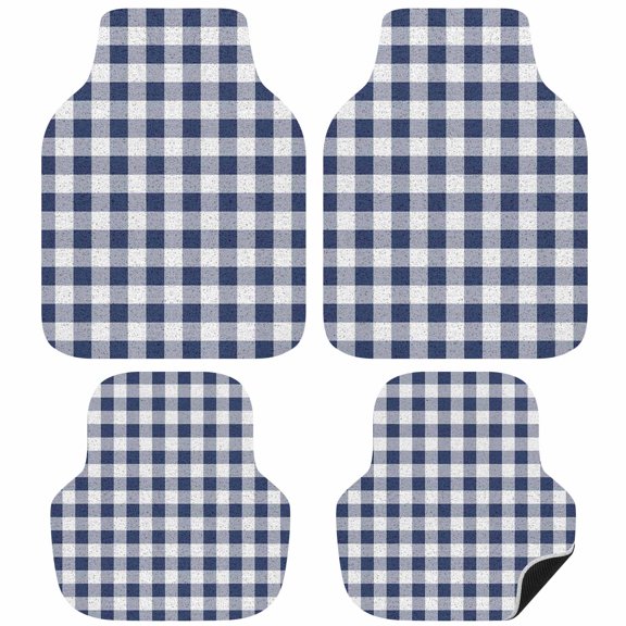 Navy Blue White Plaid Car Floor Mats 4 Pieces, Front & Rear Auto Carpet Mats Full Set with Rubber Backing, Farmhouse Checkered Buffalo Universal All Weather Car Floor Protectors for SUV Truck Van