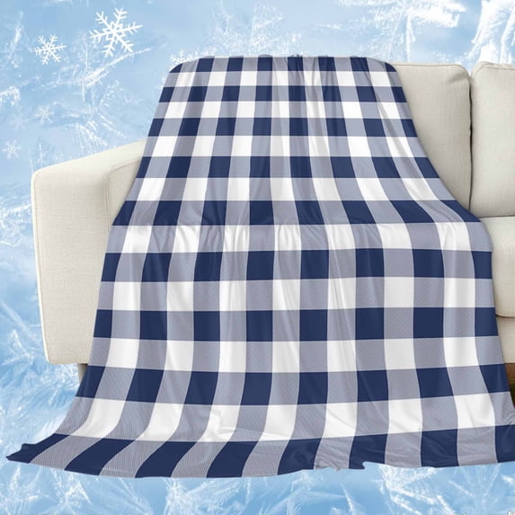 Navy Blue White Plaid Cooling Blanket, Lightweight Breathable Summer Throw Blanket with Double Sided Cold Effect,Farmhouse Checkered Buffalo Picnic Beach Blankets Bed Sheet for Hot Sleepers 60"x80"